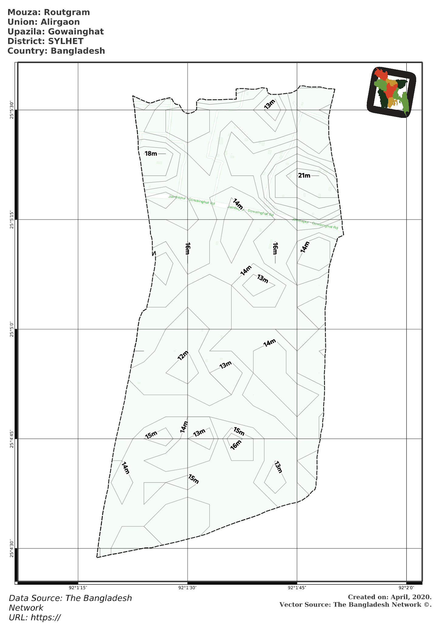 Map of Routgram Mouza of Gowainghat Upazila, SYLHET, Bangladesh.
