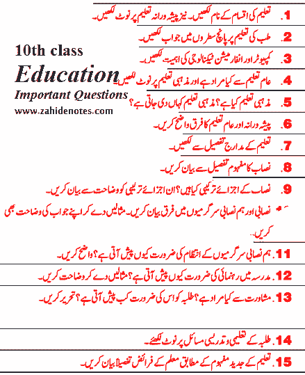 education important questions 2023 for class 10