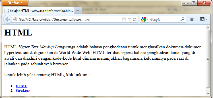 tutorial informatika: Contoh HTML Sederhana