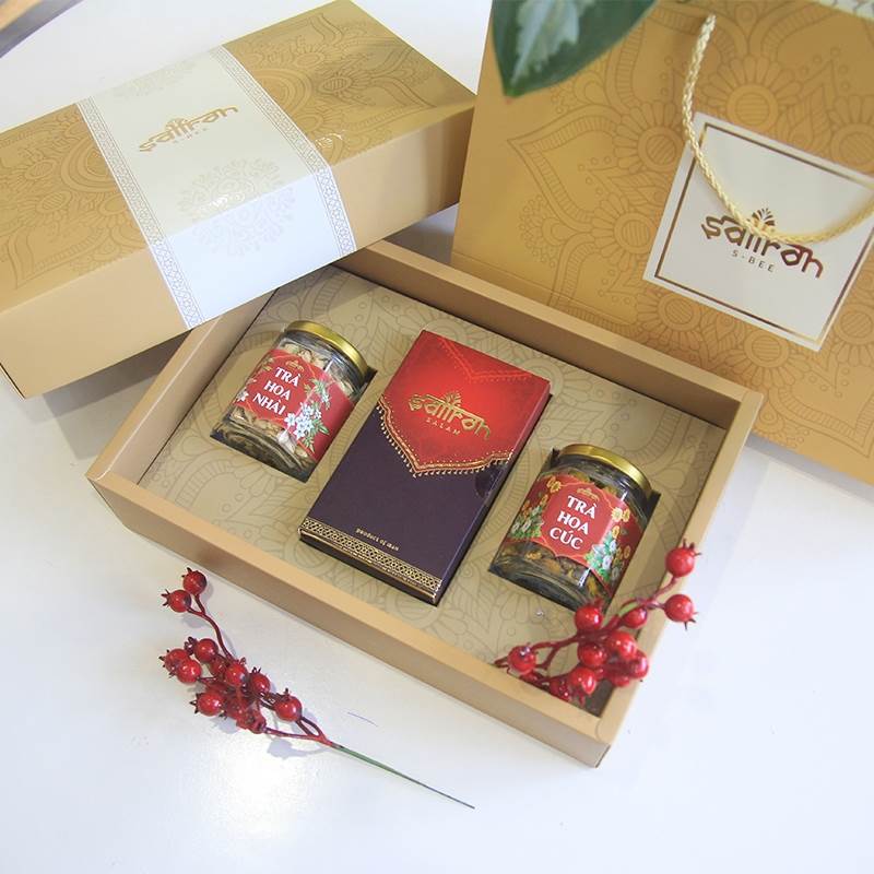 [Bộ quà Tết 2 Sbee – 1 Saffron] Saffron Salam – Đông trùng hạ thảo – Trà hoa – Mật ong Saffron