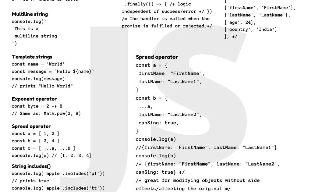 JavaScript cheat sheets