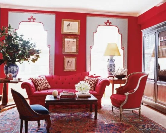 41 desain interior ruang TV dan ruang keluarga minimalis modern bernuansa merah putih