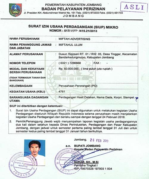 Contoh Surat Izin Perdagangan Siup Mikro Kecil Menengah Dan