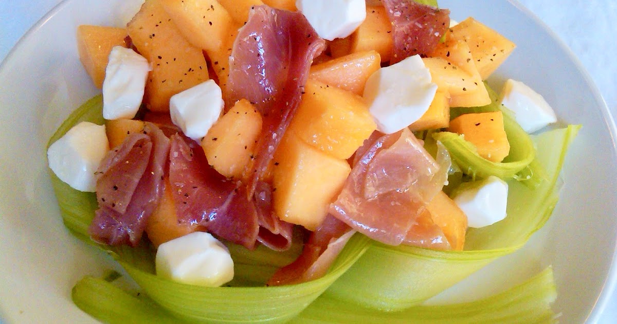 Melon and Prosciutto Salad with Shaved Celery and Fresh Mozzarella