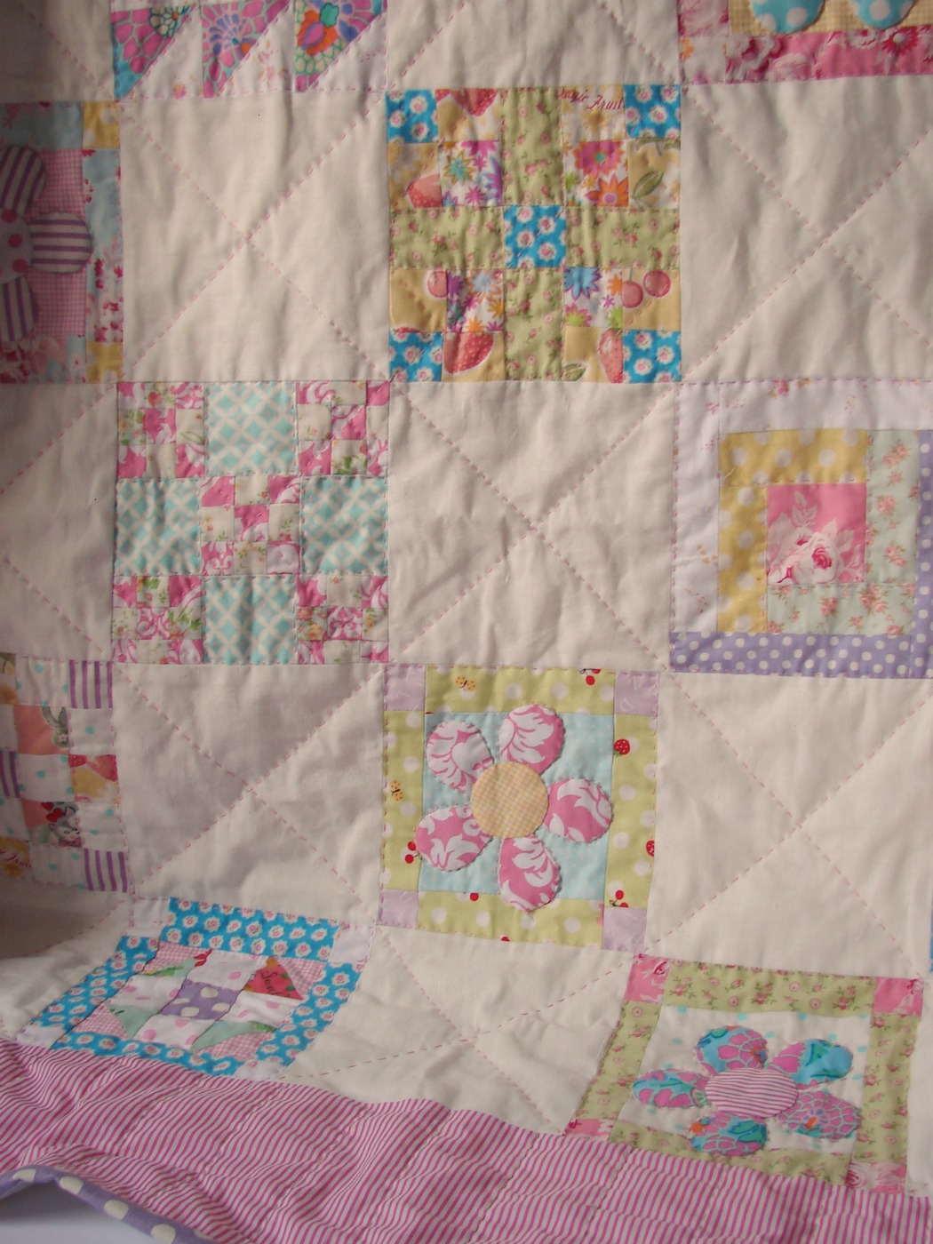 Roxy Creations Cot quilt patchwork with flower applique