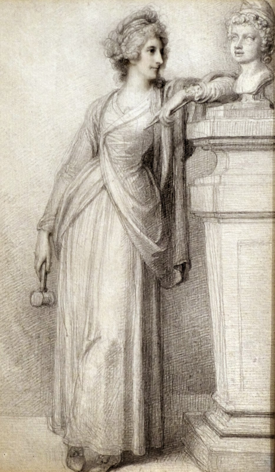Mrs Damer in the act of having just finished her head of the Young Paris  by Richard Cosway (1790)