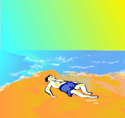 hombre, tumbado, playa