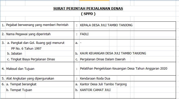 Contoh Surat Perintah Perjalanan Dinas Sppd Perangkat Desa Lengkap Tahun 2020
