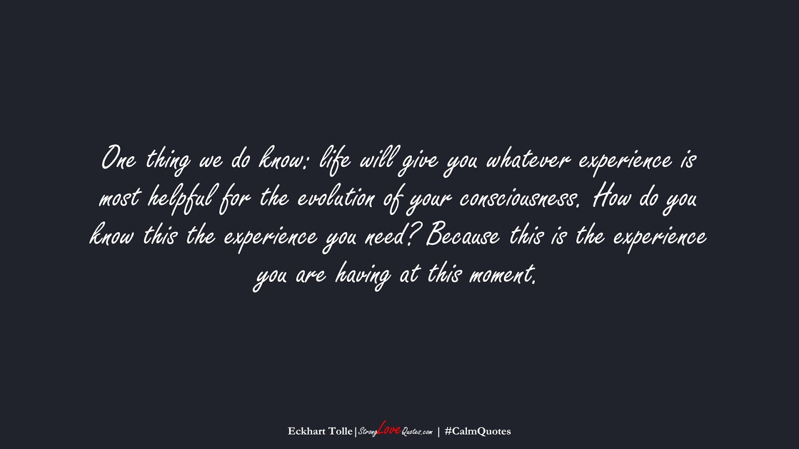 One thing we do know: life will give you whatever experience is most helpful for the evolution of your consciousness. How do you know this the experience you need? Because this is the experience you are having at this moment. (Eckhart Tolle);  #CalmQuotes