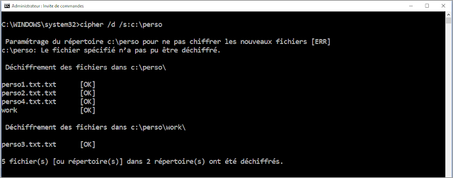 Chiffrer des fichiers et des dossiers avec le système de cryptage de fichiers EFS avec la commande cipher sous Windows 10 cipher, commande, crypter, chiffrer, EFS, cryptage, protéger, certificat, clé, NTFS, protection des données, sécurité, dossier, fichier, système, Windows 10, administration, turcs et astuces