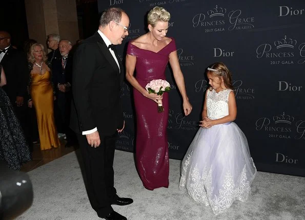 Oscar-winning James Cameron. Charlene wore Ralph Lauren Sequined Dress at 2017 Prince Rainier awards