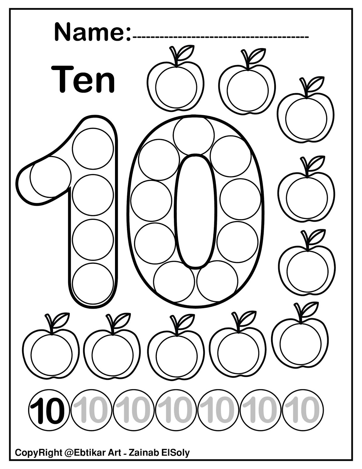 Set of 123 Numbers (Count Apples) Dot Marker Activity Coloring Pages