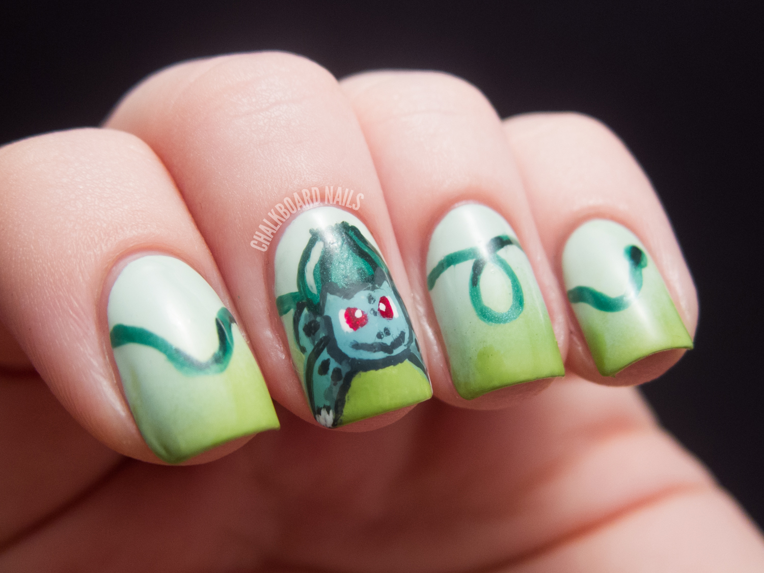 31DC2012 Day 04, Green Nails (BULBASAUR!) Chalkboard Nails Phoenix