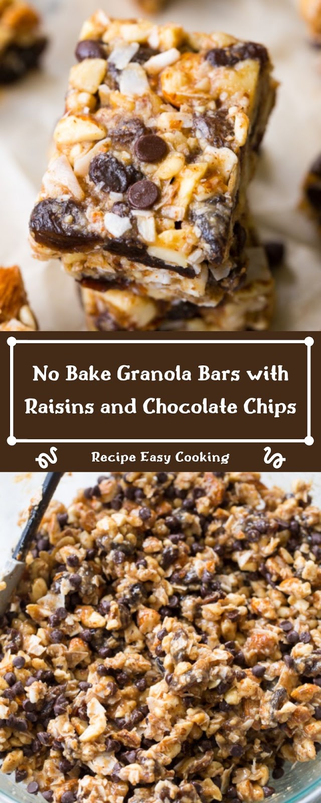 No Bake Granola Bars with Raisins and Chocolate Chips