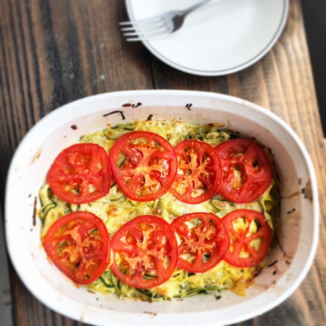Grab A Fork New York Baked Zucchini "Spaghetti" with Roasted Tomato
