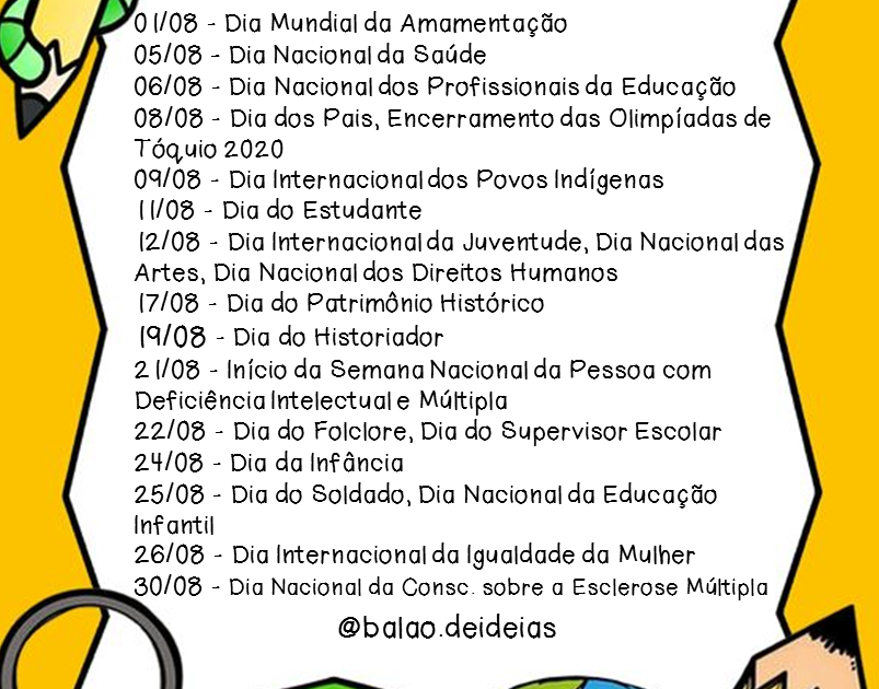 Balão de Ideias DATAS COMEMORATIVAS DE AGOSTO