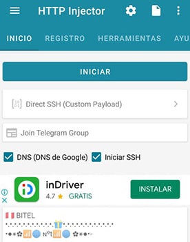 Servidores Bitel Peru para la aplicacion HTTP injector
