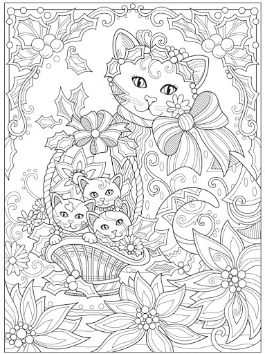Coloring christmas cats cat adult colouring dover Dragonfly Treasure: Christmas Cats Coloring Pages