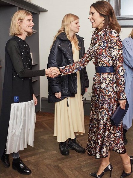 Crown Princess Mary and Danish fashion designer Lærke Andersen at Charlottenborg Exhibition Hall