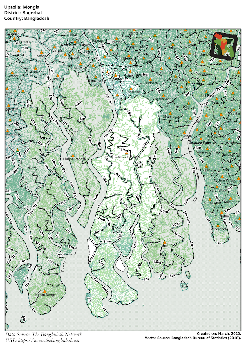  Mongla Upazila Elevation Map Bagerhat District Bangladesh