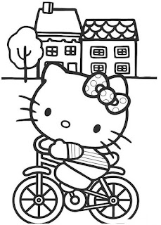 Hello Kitty coloring page- Kitty on bicycle
