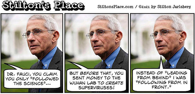 stilton’s place, stilton, political, humor, conservative, cartoons, jokes, hope n’ change, fauci, coronavirus, science, follow, Covid-19, Wuhan, funding