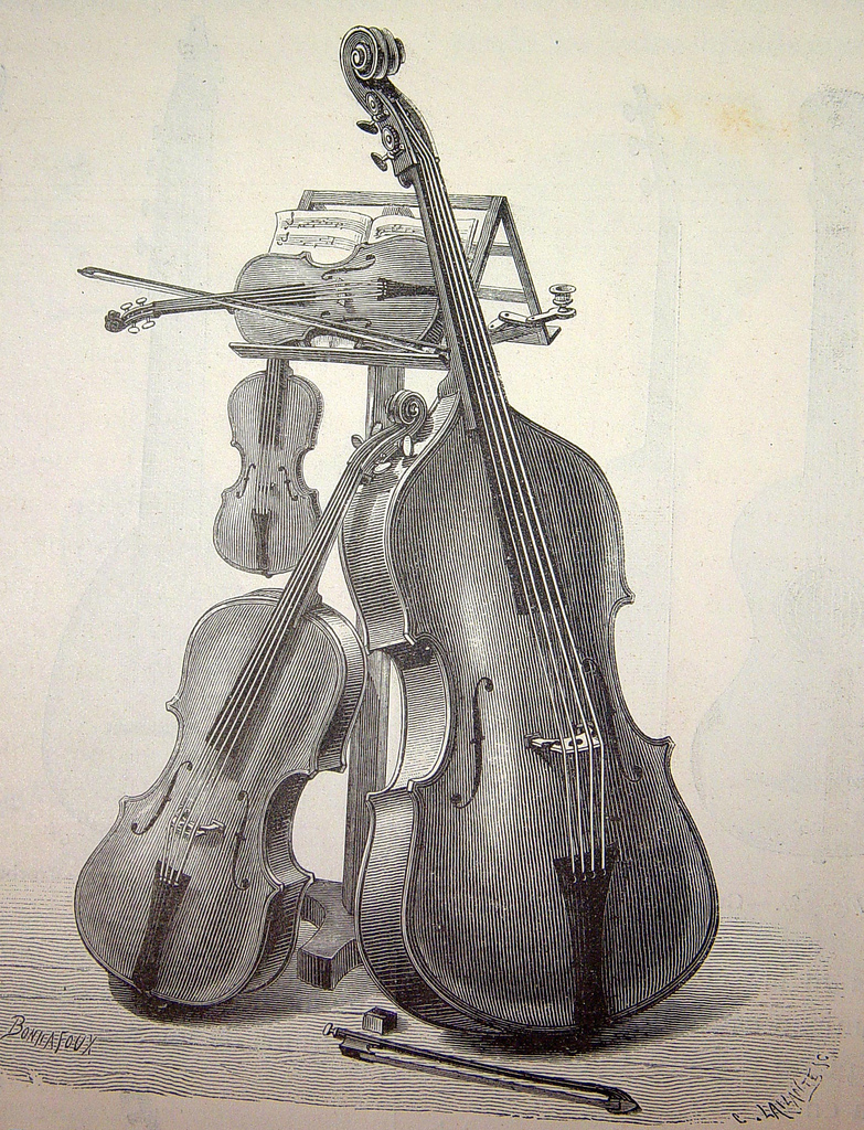 Flares into Darkness Etchings of musical instruments