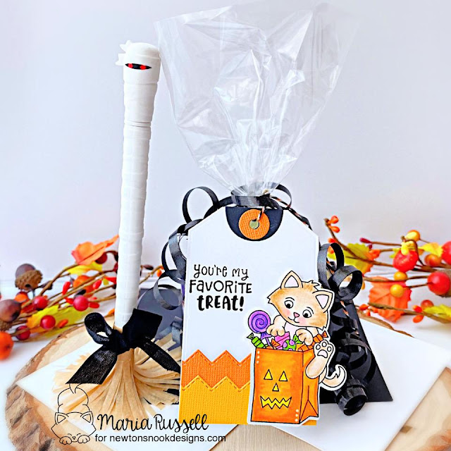 Halloween Treat Bag Tag by Maria Russell | Trick or Treat Kittens Stamp Set by Newton's Nook Designs #newtonsnook #handmade
