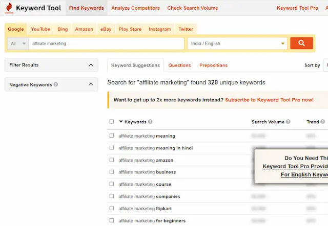 Keyword Tool Keyword Tool for Youtube & Other search engines