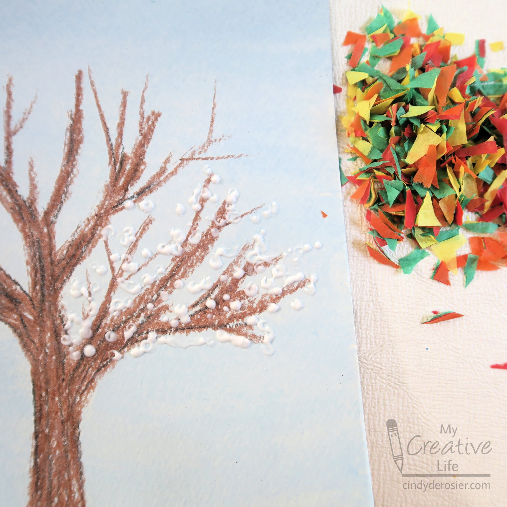 Cindy deRosier My Creative Life Fall Tree with Tissue Paper Leaves