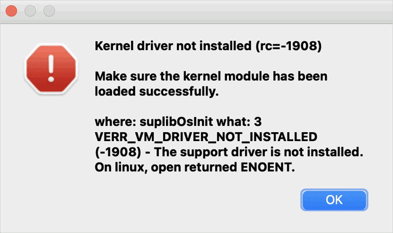 VirtualBox Kernel driver not install