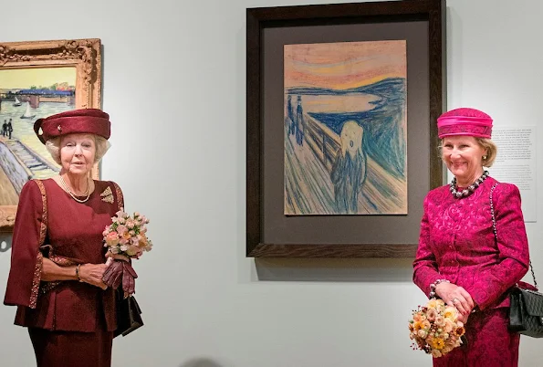 Princess Beatrix of The Netherlands and Queen Sonja of Norway attend the opening of the exhibition 'Munch : Van Gogh' at the Van Gogh Museum in Amsterdam
