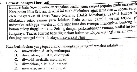 Soal Bahasa Indonesia Melengkapi Bagian Rumpang Dalam