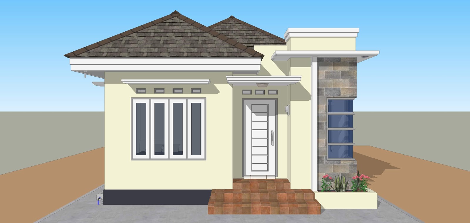 Desain Rumah 6x9 meter 3 Kamar Tidur Atap Limas