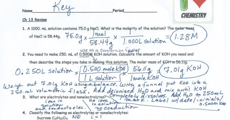 Chemistry Honors Reviewed for Ch 13 Test tomorrow Thurs 3/12; Review