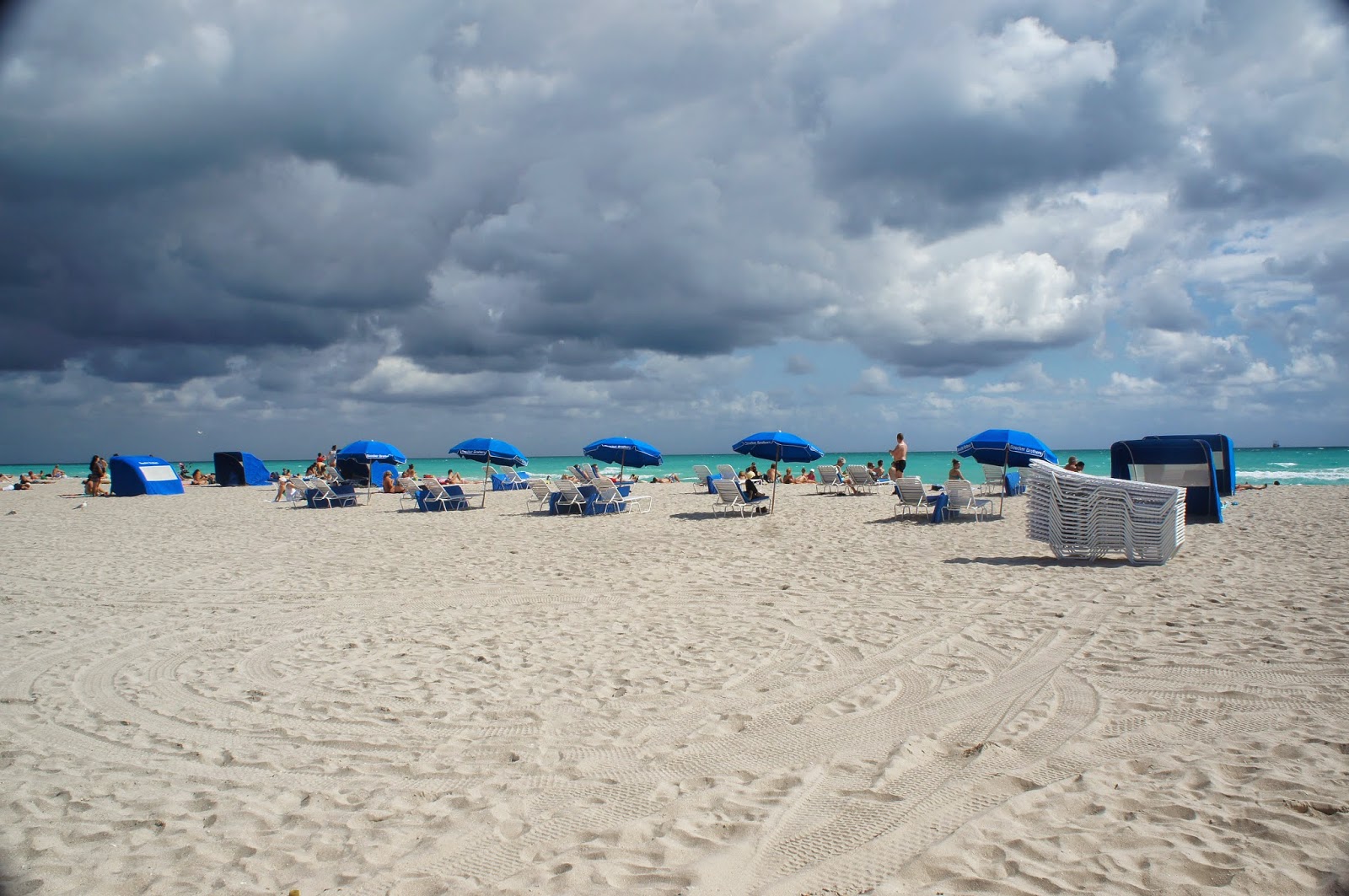 blue umbrellas in the beach