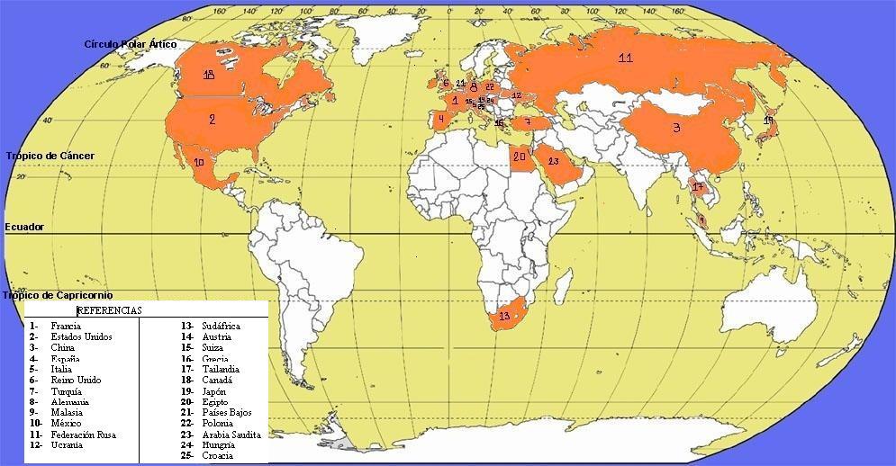 “Viajar enseña tolerancia.”: 1- b) Mapas paises Emisores y Receptores.