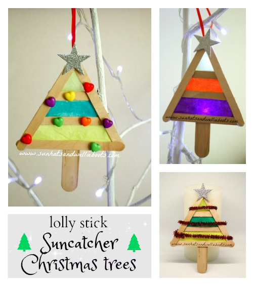 Sun Hats & Wellie Boots Lolly Stick Suncatcher Christmas Trees