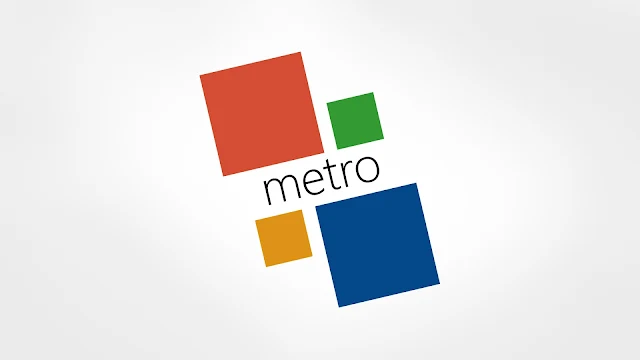 Grijze Windows 8 Metro achtergrond met tegels en de tekst Metro