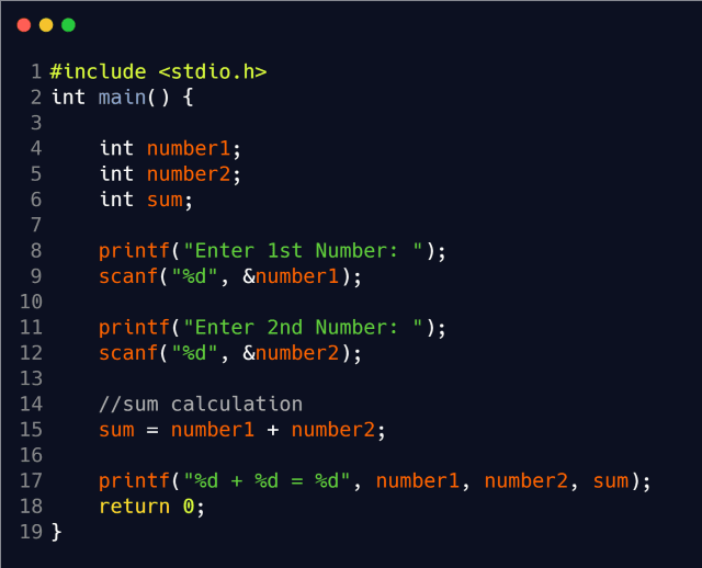 C Program to Add Two Numbers