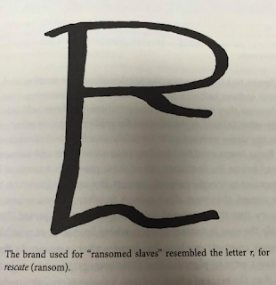Brand placed on cheek of ransomed slaves by Spanish. Brand placed on cheek of ransomed slaves by Spanish.
