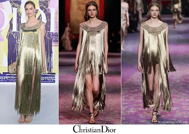 Beatrice Borromeo wore a golden fringed gown from Haute Couture Spring/Summer 2020 collection of Christian Dior