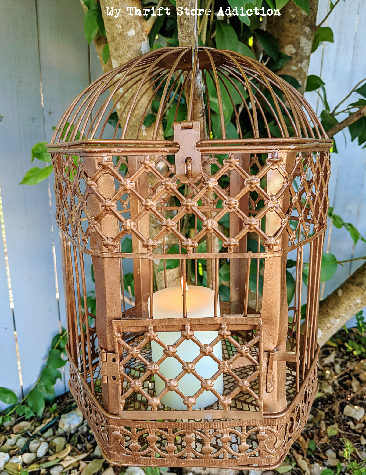 repurposed copper birdcage lanterns