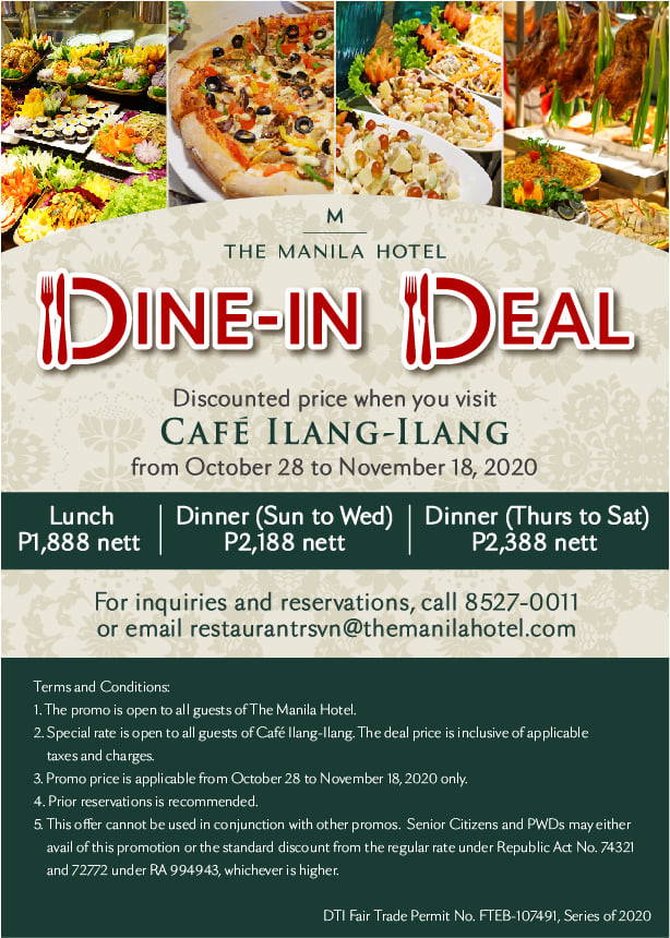 Manila Shopper Manila Hotel's Cafe IlangIlang DineIn Deals til Nov 2020