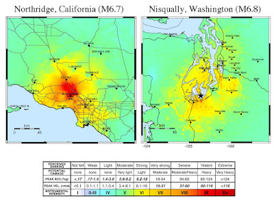 Northridge vs. Nisqually earthquake intensities