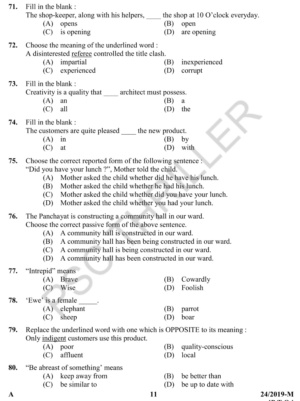 University Assistant Question Paper with Answer Key (24/2019) Kerala PSC PSC THRILLER