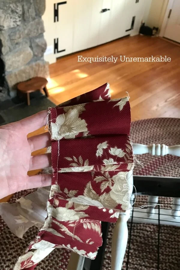 DIY Fabric Ruffle held up for the camera