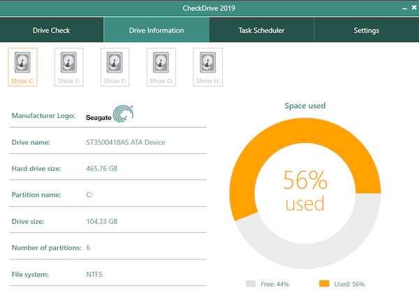 CheckDrive แก้ไขข้อผิดพลาดของฮาร์ดไดรฟ์และตรวจสอบแบบเรียลไทม์