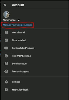 menu akun youtube