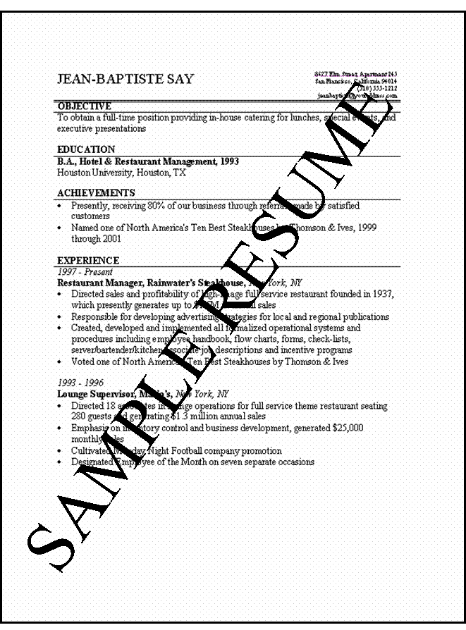 Resume format for mr job